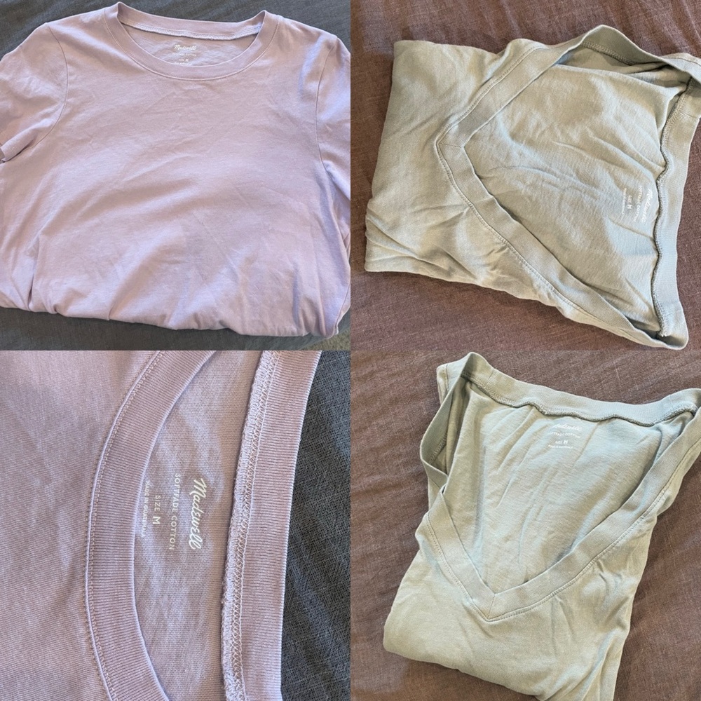 Madewell Lavender Crewneck & Sage V‑Neck Tee Set